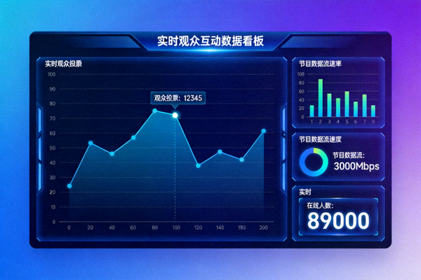 大数据分析可视化界面，显示实时观众投票和节目数据流